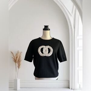 Sew In Love Black Fitted Embellished Short Knit Top